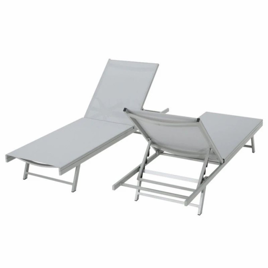 Outdoor Chairs * | Gdfstudio Gdf Studio Allen Outdoor Gry Mesh Chaise Lounge With Aluminum Frame, Grey/Dark G