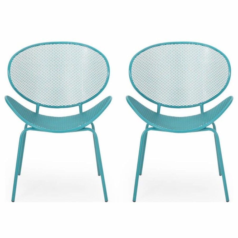 Outdoor Chairs * | Gdfstudio Andre Outdoor Dining Chair, Set Of 2, Matte Teal