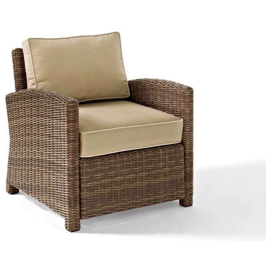 Outdoor Lounge Furniture * | Crosley Bradenton Outdoor Wicker Arm Chair With Sand Cushions