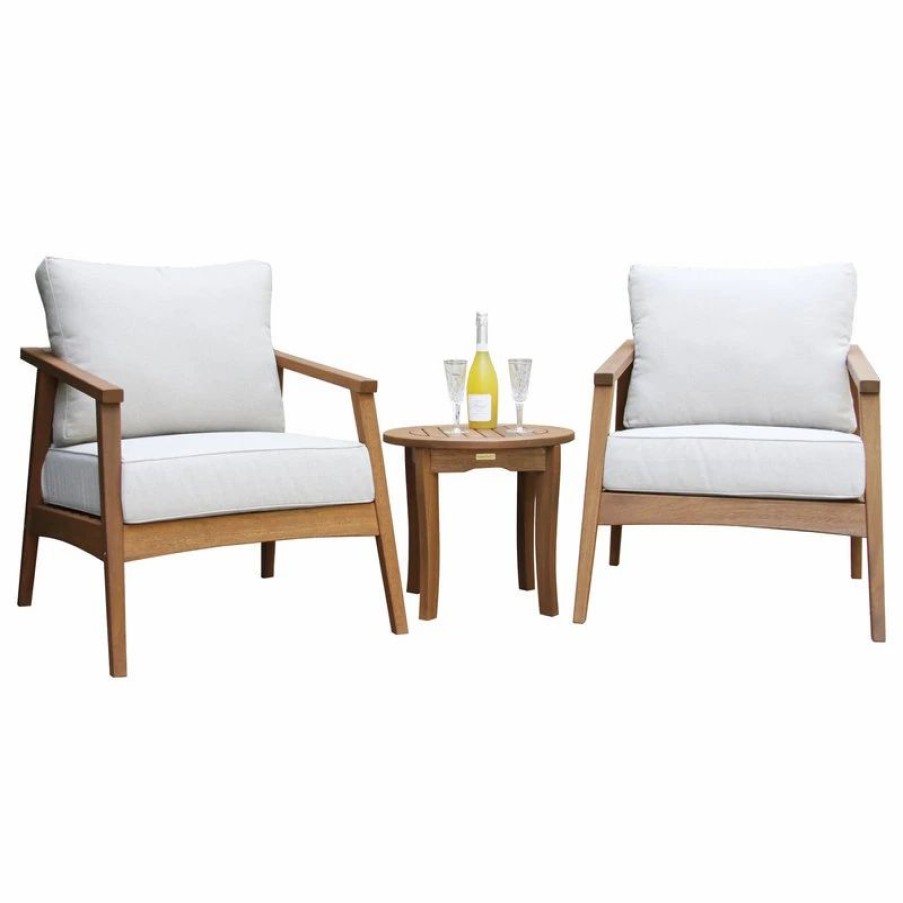 Outdoor Lounge Furniture * | Outdoor Interiors Eucalyptus 3-Piece Modern Seating Group With Round Accent Table