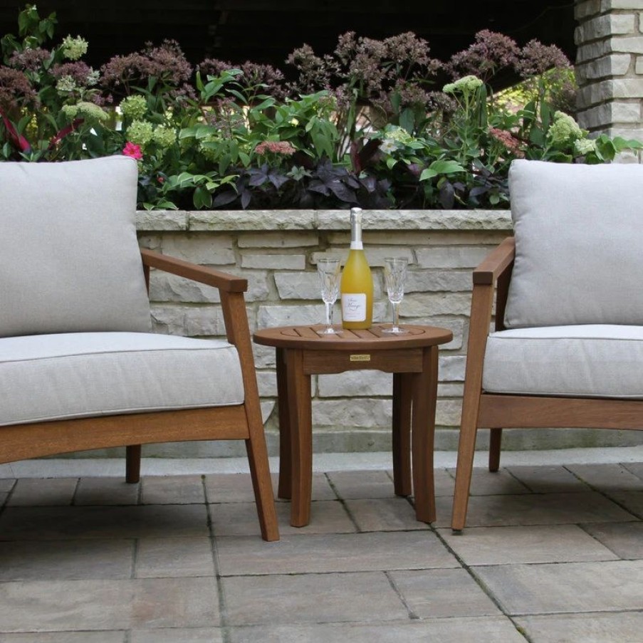 Outdoor Lounge Furniture * | Outdoor Interiors Eucalyptus 3-Piece Modern Seating Group With Round Accent Table