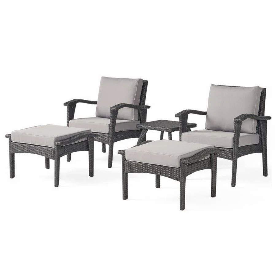 Outdoor Lounge Furniture * | Gdfstudio Gdf Studio 5-Piece Maui Outdoor Gray Wicker Seating With Cushions Set