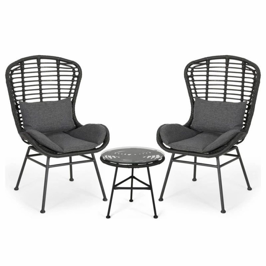 Outdoor Lounge Furniture * | Gdfstudio Alberta Outdoor 2 Seater Chat Set, Gray, Black, Dark Gray