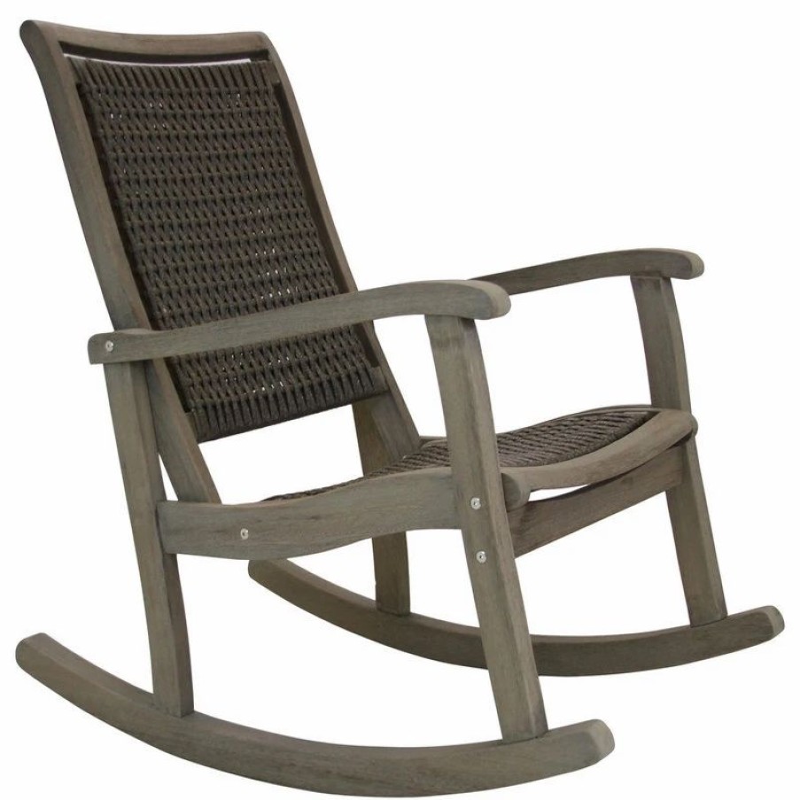 Outdoor Chairs * | Outdoor Interiors Gray Wash Eucalyptus And Driftwood Gray Wicker Rocking Chair