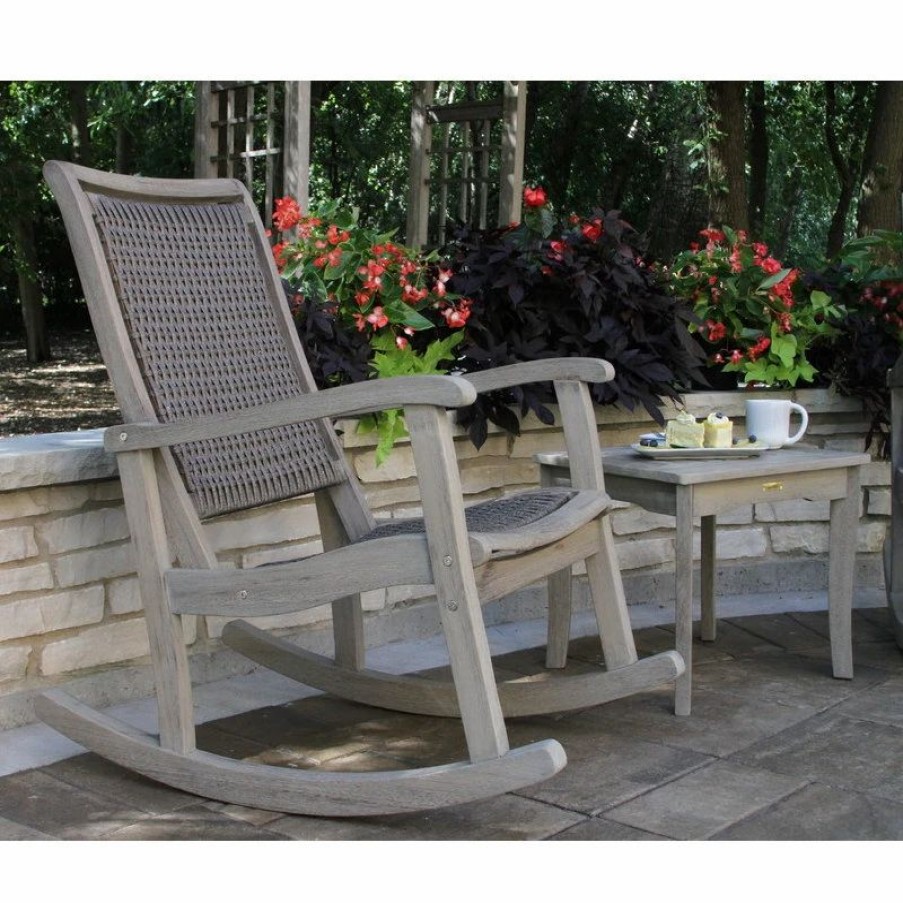 Outdoor Chairs * | Outdoor Interiors Gray Wash Eucalyptus And Driftwood Gray Wicker Rocking Chair