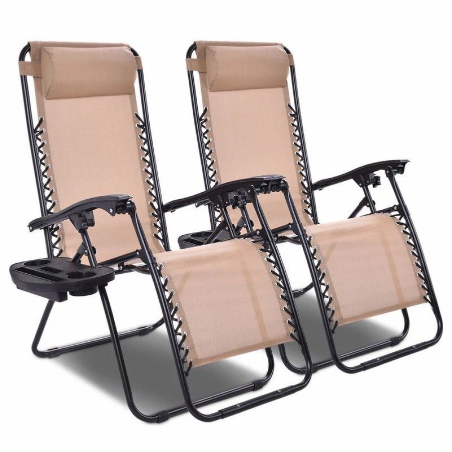 Outdoor Chairs * | Costway 2Pc Zero Gravity Chairs Lounge Patio Folding Recliner W/Cup Holder