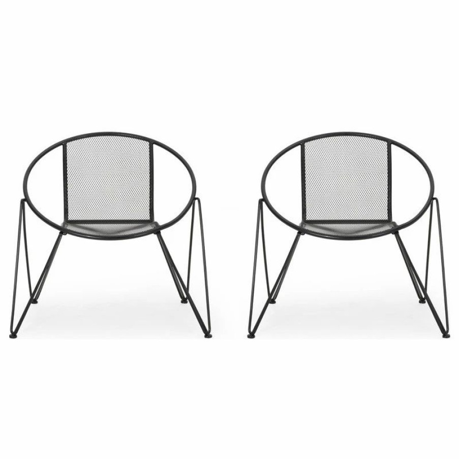 Outdoor Lounge Furniture * | Gdfstudio Elizabeth Modern Outdoor Iron Club Chair, Set Of 2, Matte Black