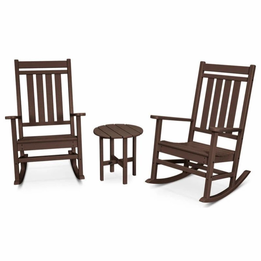 Outdoor Lounge Furniture * | Polywood Estate 3-Piece Porch Rocking Chair Set, Mahogany