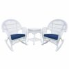 Outdoor Lounge Furniture * | Jeco Inc. Jeco 3 Piece Wicker Conversation Set In White With Blue Cushions