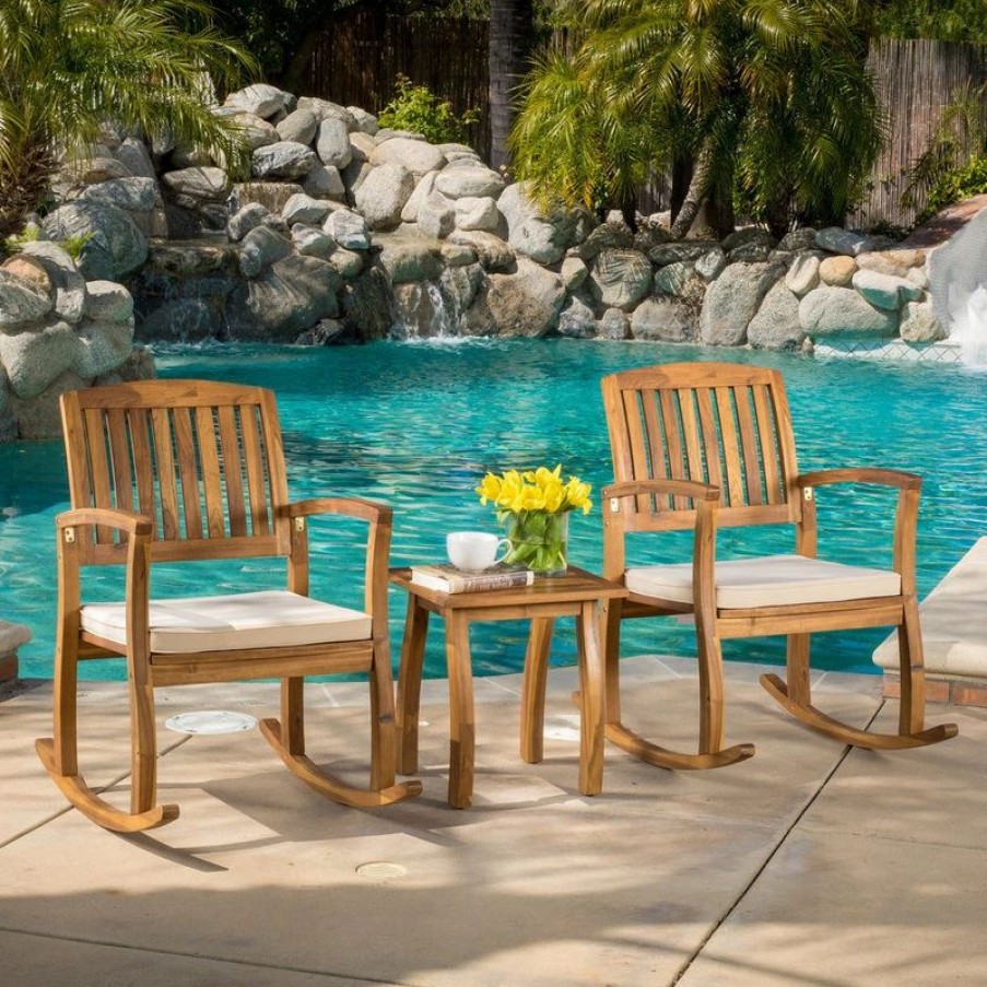 Outdoor Lounge Furniture * | Gdfstudio Gdf Studio 3-Piece South Hampton Rocking Chair Set With Accent Table