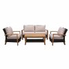 Outdoor Lounge Furniture * | Outdoor Interiors 4-Piece Teak And Brown Wicker Seating Set With Sunbrella Cushions