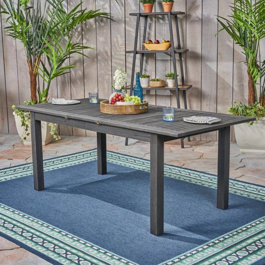 Outdoor Dining Furniture * | Gdfstudio Gdf Studio Eric Outdoor Expandable Acacia Wood Dining Table, Dark Gray Finish