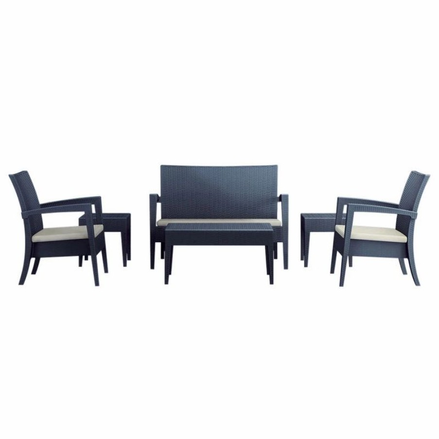 Outdoor Lounge Furniture * | Compamia Miami 6-Piece Wickerlook Seating Set, Dark Gray With Acrylic Fabric Cushions