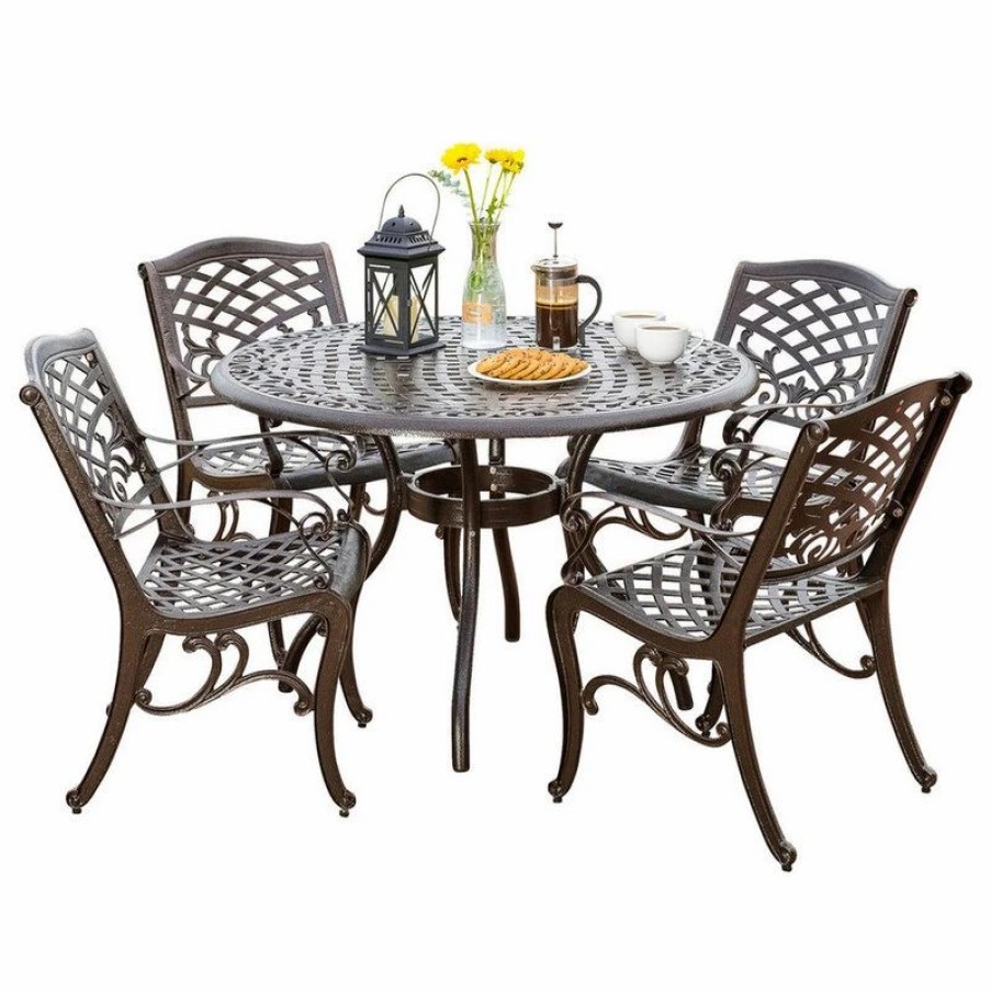 Outdoor Dining Furniture * | Gdfstudio Covington Sarasota Traditional Outdoor 4-Seater Cast Aluminum Dining Set