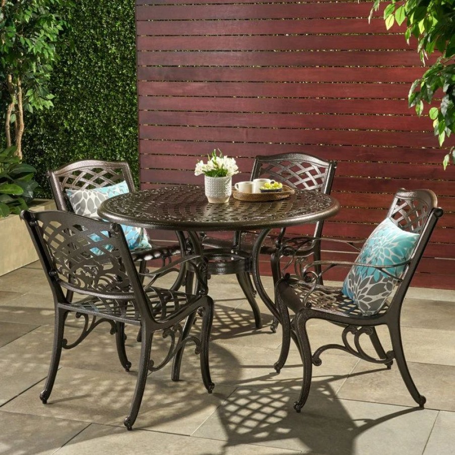 Outdoor Dining Furniture * | Gdfstudio Covington Sarasota Traditional Outdoor 4-Seater Cast Aluminum Dining Set