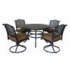 Outdoor Dining Furniture * | Ipatio Furniture Carlsbad Cast Aluminum 5-Piece Round Dining Set With 4 Swivel Rockers, Dark Lava