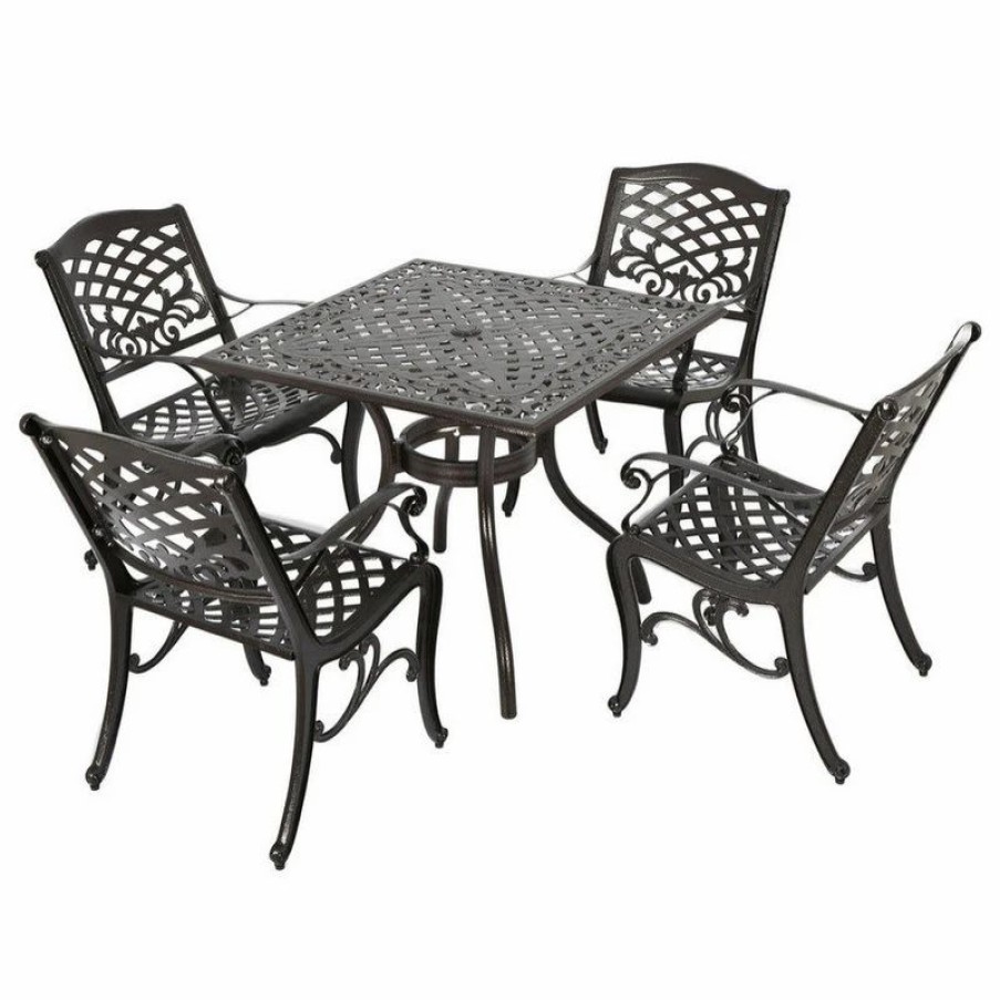 Outdoor Dining Furniture * | Gdfstudio Gdf Studio 5-Piece Odena Outdoor Cast Aluminum Square Bronze Dining Set