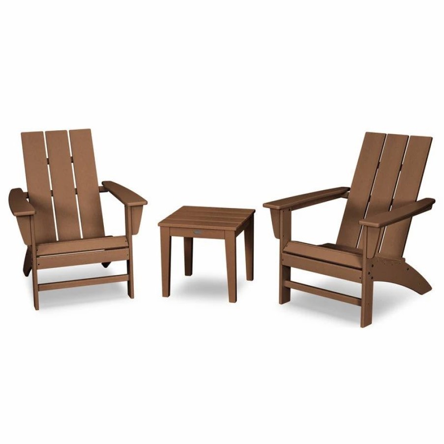 Outdoor Lounge Furniture * | Polywood Modern Adirondack 3-Piece Set, Teak