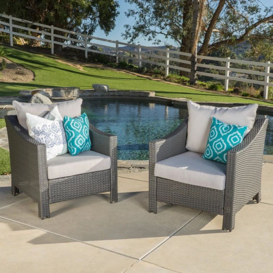 Outdoor Lounge Furniture * | Gdfstudio Gdf Studio Cortez Outdoor Wicker Club Chair, Water Resistant Cushions, Set Of 2