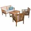 Outdoor Lounge Furniture * | Gdfstudio Gdf Studio 4-Piece Louis Outdoor Solid Wood Chat With Cushions Set