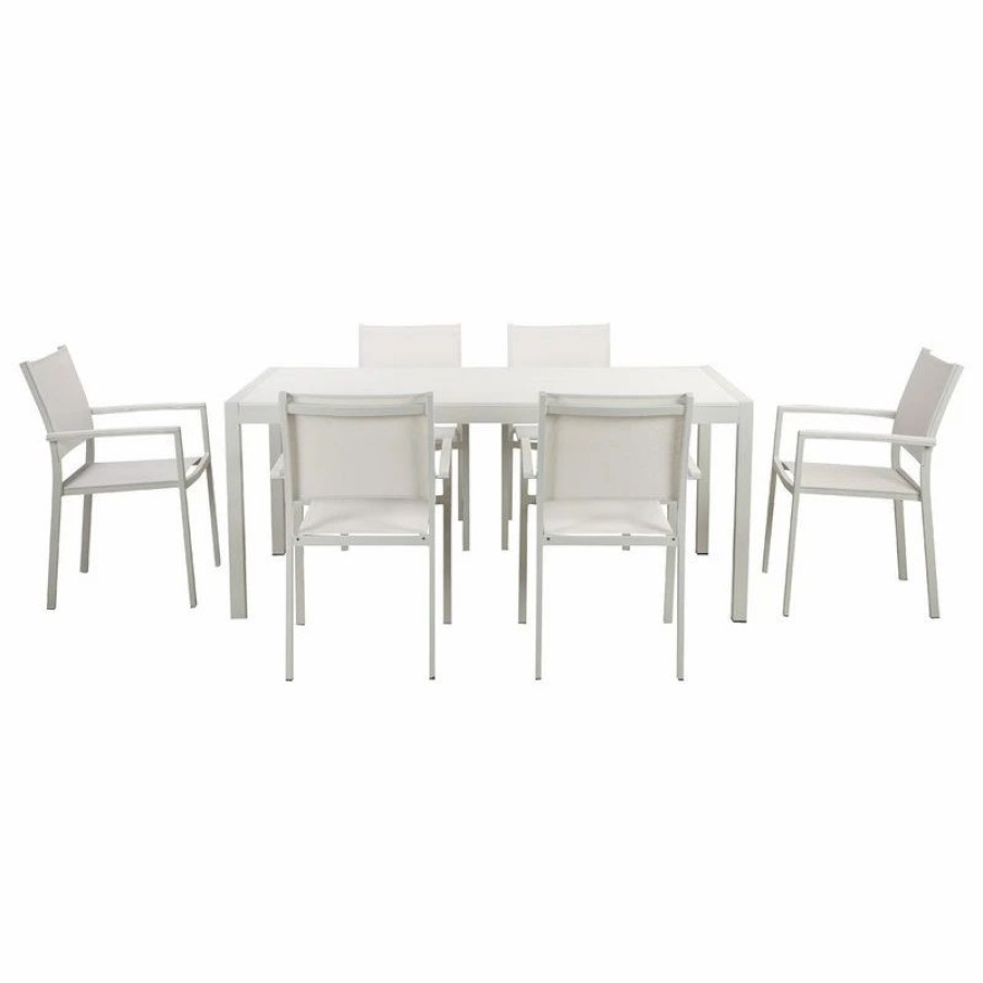 Outdoor Dining Furniture * | Pangea Home David 7-Piece Dining Set, White Polyresin