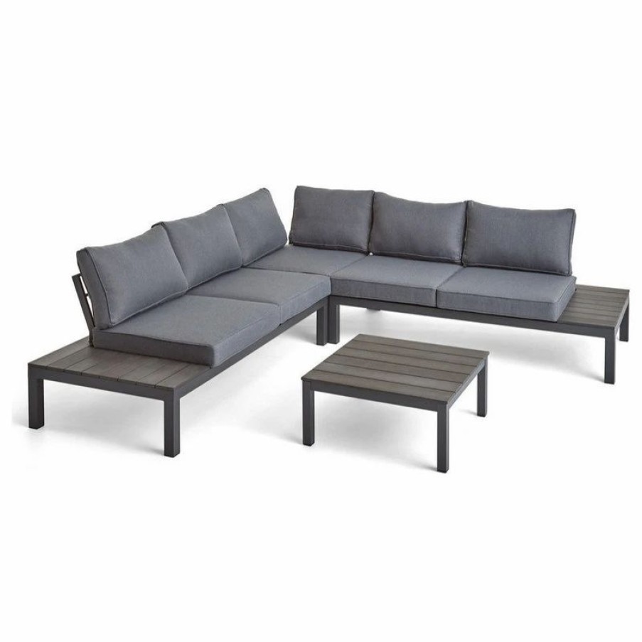 Outdoor Lounge Furniture * | Gdfstudio Gdf Studio Leo Outdoor Aluminum V-Shaped Faux Wood Sectional Sofa Set, Gray/Dark