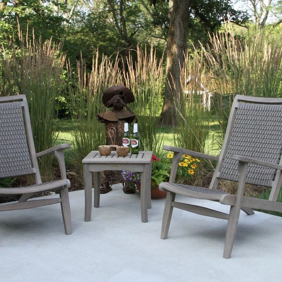 Outdoor Lounge Furniture * | Outdoor Interiors 3-Piece Gray Wash Eucalyptus And Driftwood Gray Wicker Lounge Chair Set