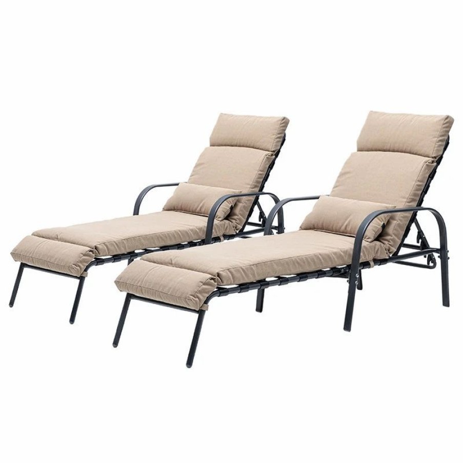 Outdoor Chairs * | Crestlive Products Set Of 2 Adjustable Chaise Lounge Chair With Cushion & Pillow, Tan