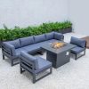 Outdoor Lounge Furniture * | Leisuremod Chelsea Outdoor 7-Piece Aluminum Conversation Set With Fire Pit Table, Blue