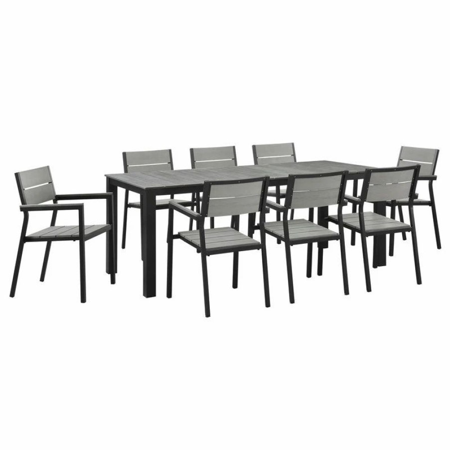 Outdoor Dining Furniture * | Lexmod Maine 9-Piece Outdoor Aluminum Dining Set, Brown Gray