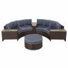 Outdoor Lounge Furniture * | Gdfstudio Mia Outdoor 4-Seater Wicker Curved Sectional Set With Wedge Tables, Navy, Round