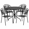 Outdoor Dining Furniture * | Flash Furniture 5 Piece 35 Round Steel Flower Print Patio Dining Set In Black