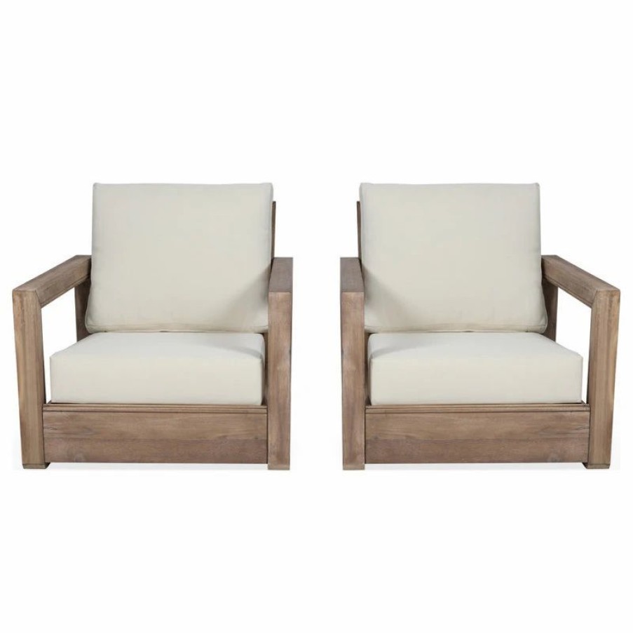 Outdoor Lounge Furniture * | Gdfstudio Lyle Outdoor Acacia Wood Club Chairs, Set Of 2