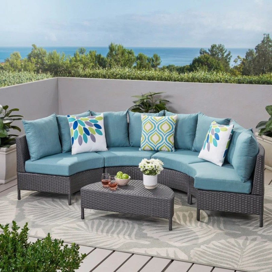 Outdoor Lounge Furniture * | Gdfstudio Gdf Studio 5-Piece Venice Outdoor 4 Seater Curved Wicker Sectional Sofa Set