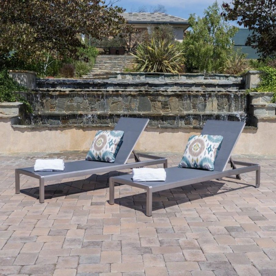 Outdoor Chairs * | Gdfstudio Cape Coral Mesh Outdoor Chaise Lounge, Set Of 2