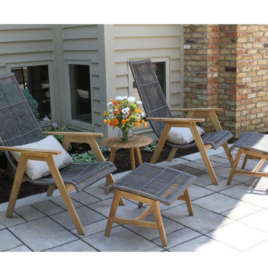 Outdoor Lounge Furniture * | Outdoor Interiors 5-Piece Teak And Wicker Basket Lounger Set