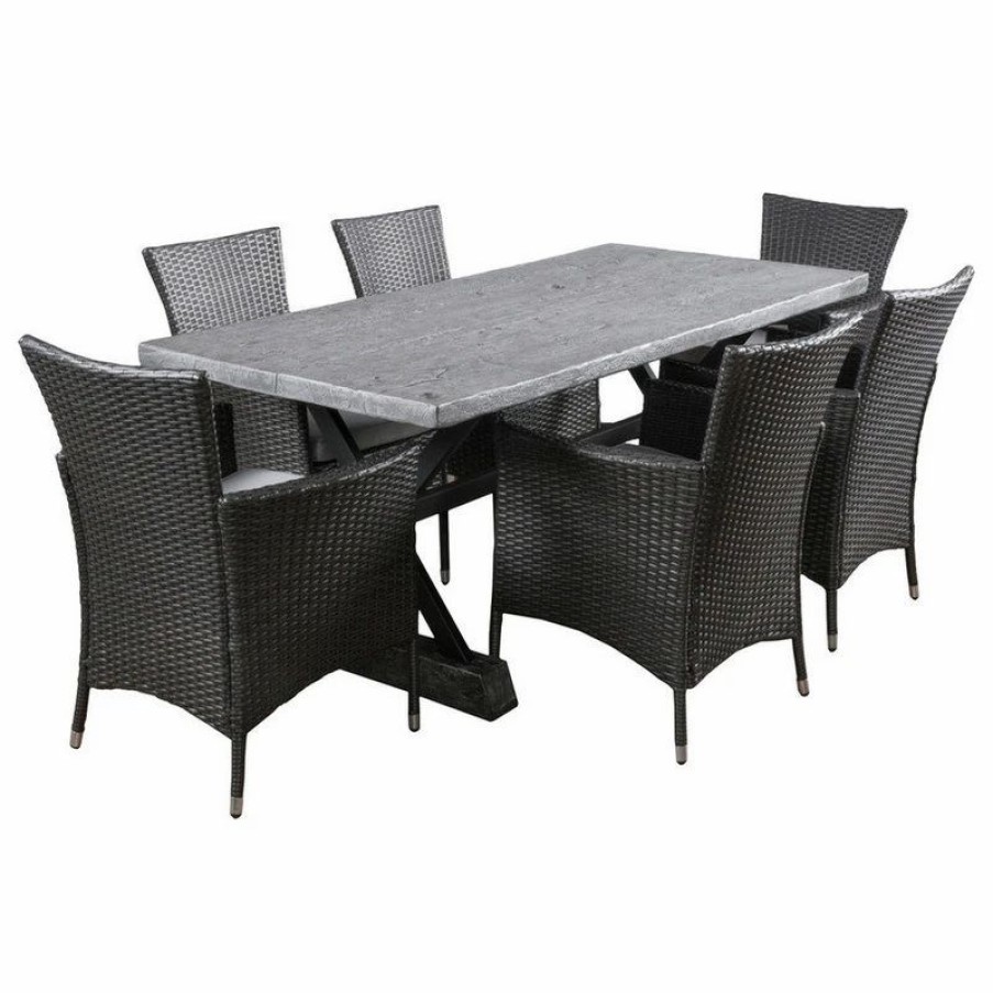 Outdoor Dining Furniture * | Gdfstudio Gdf Studio Numana Outdoor 7 Piece Lightweight Concrete Dining Set