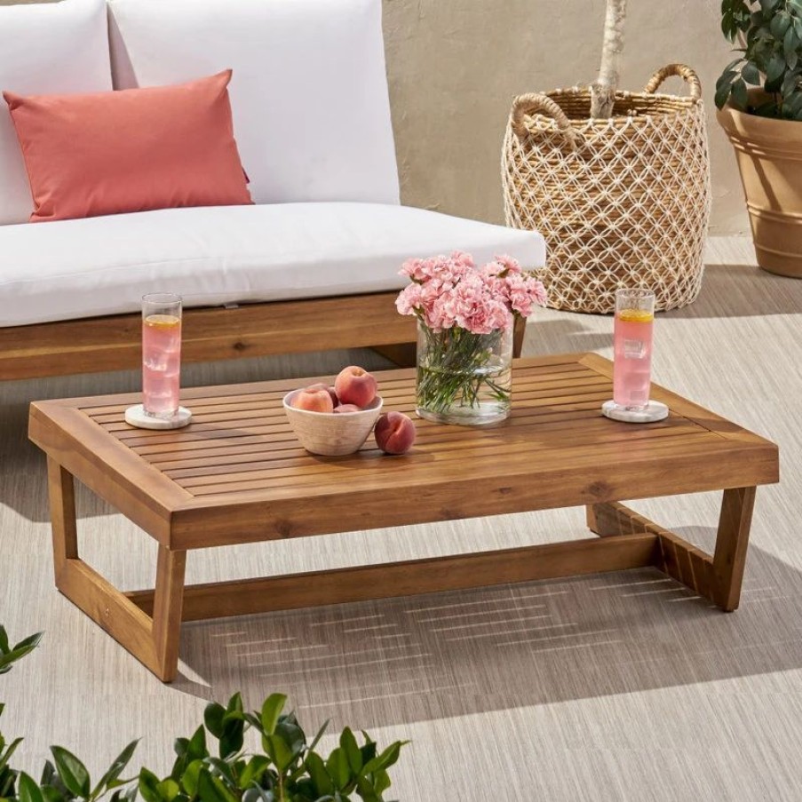 Outdoor Lounge Furniture * | Gdfstudio Hannah Outdoor Acacia Wood Coffee Table, Teak Finish