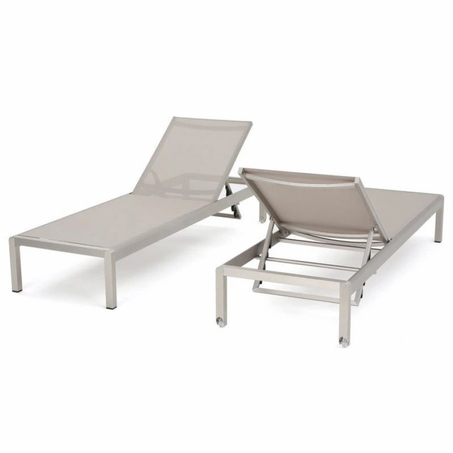 Outdoor Chairs * | Gdfstudio Cape Coral Outdoor Mesh Chaise Lounge, Set Of 2