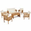 Outdoor Lounge Furniture * | Gdfstudio Gdf Studio Parry Outdoor 6-Seater Acacia Wood Chat Set, Brown Patina Cream