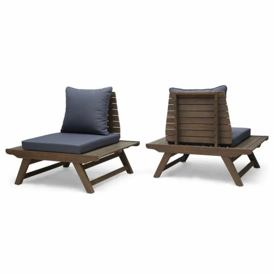 Outdoor Lounge Furniture * | Gdfstudio Kailee Outdoor Wooden Club Chairs With Cushions, Set Of 2