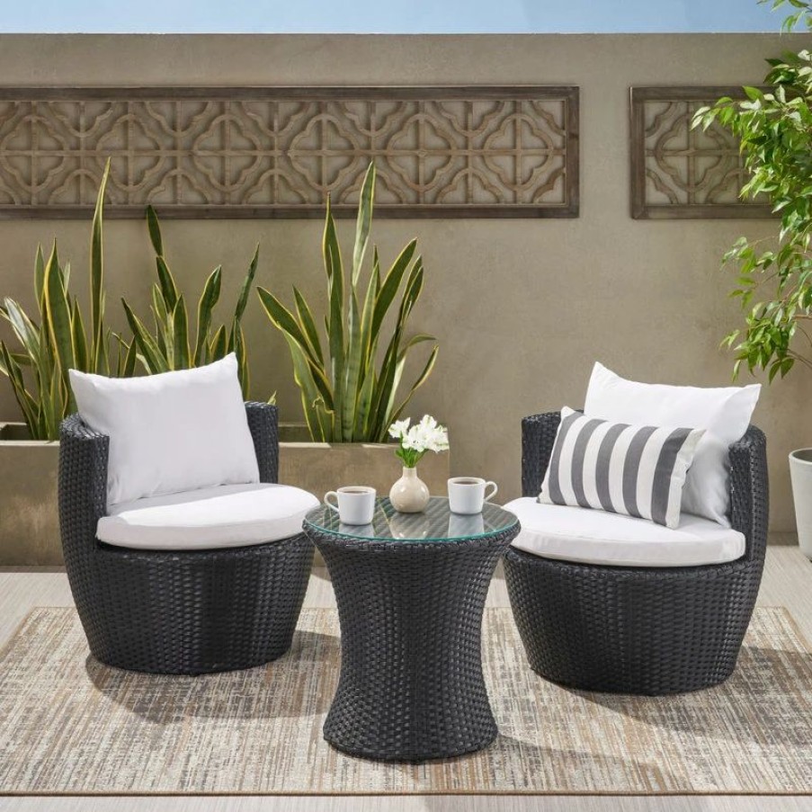 Outdoor Lounge Furniture * | Gdfstudio Gdf Studio Pattaya Outdoor 3-Piece Chat Set, Black