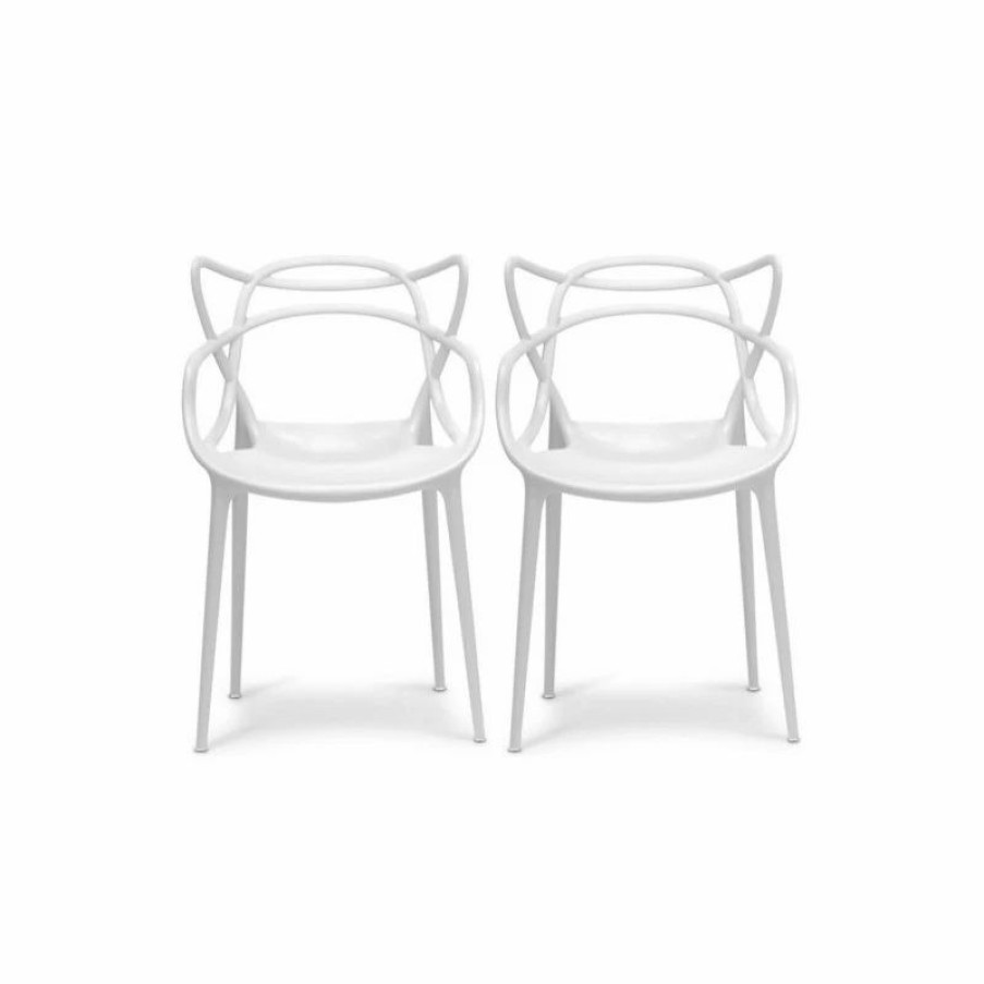 Outdoor Chairs * | Homedotdot Stackable Molded Plastic Dining Chair With Arms Kitchen Outdoor Modern Set Of 2,