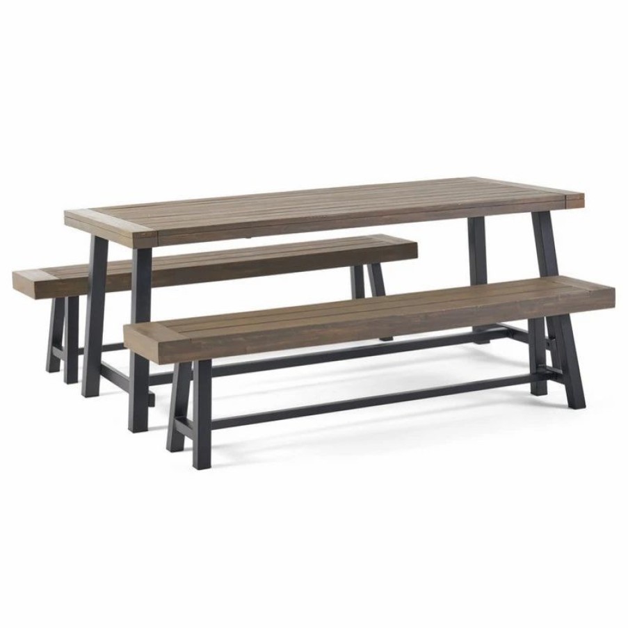 Outdoor Dining Furniture * | Gdfstudio Lyons Outdoor Acacia Wood Picnic Dining Set, Gray Finish/Rustic Metal