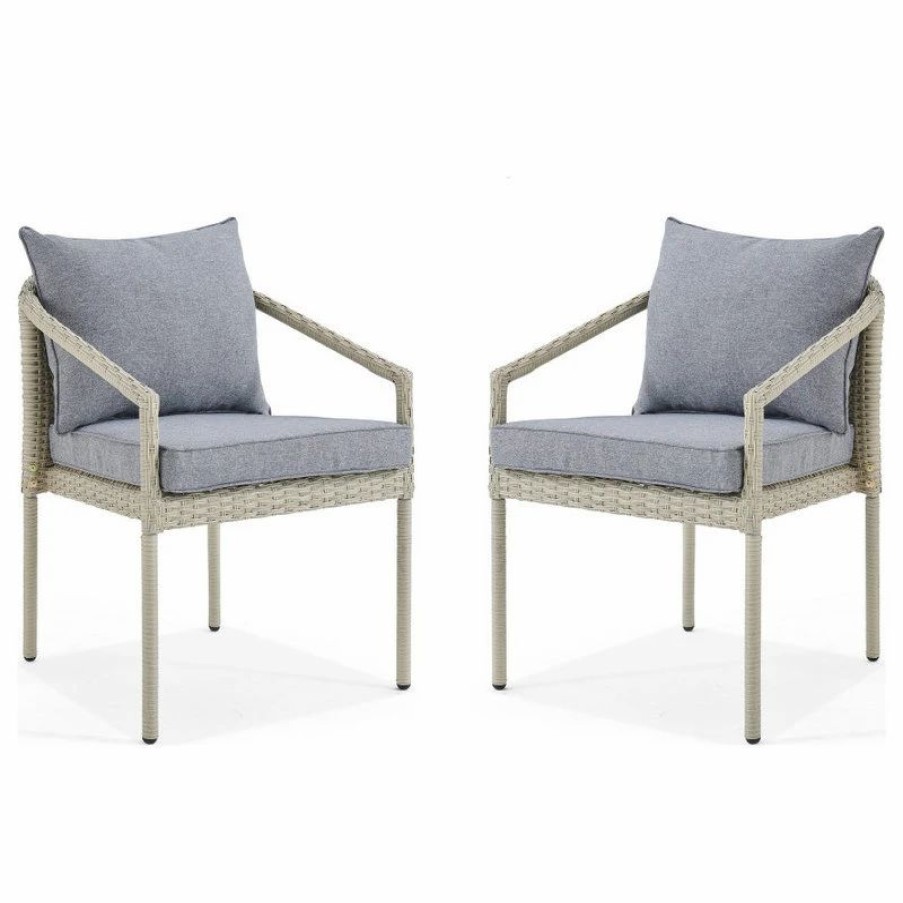 Outdoor Chairs * | Bolton Furniture, Inc. Windham All-Weather Wicker Outdoor Light Gray Chairs, Cushions, Set Of 2