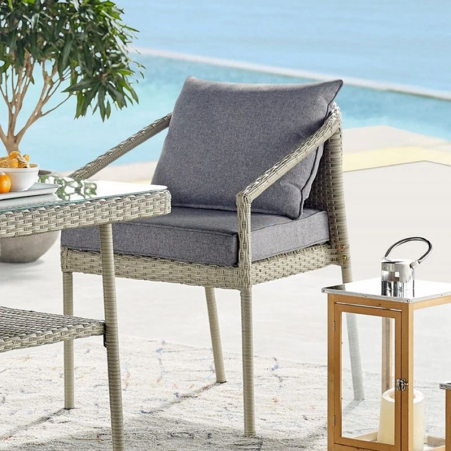 Outdoor Chairs * | Bolton Furniture, Inc. Windham All-Weather Wicker Outdoor Light Gray Chairs, Cushions, Set Of 2