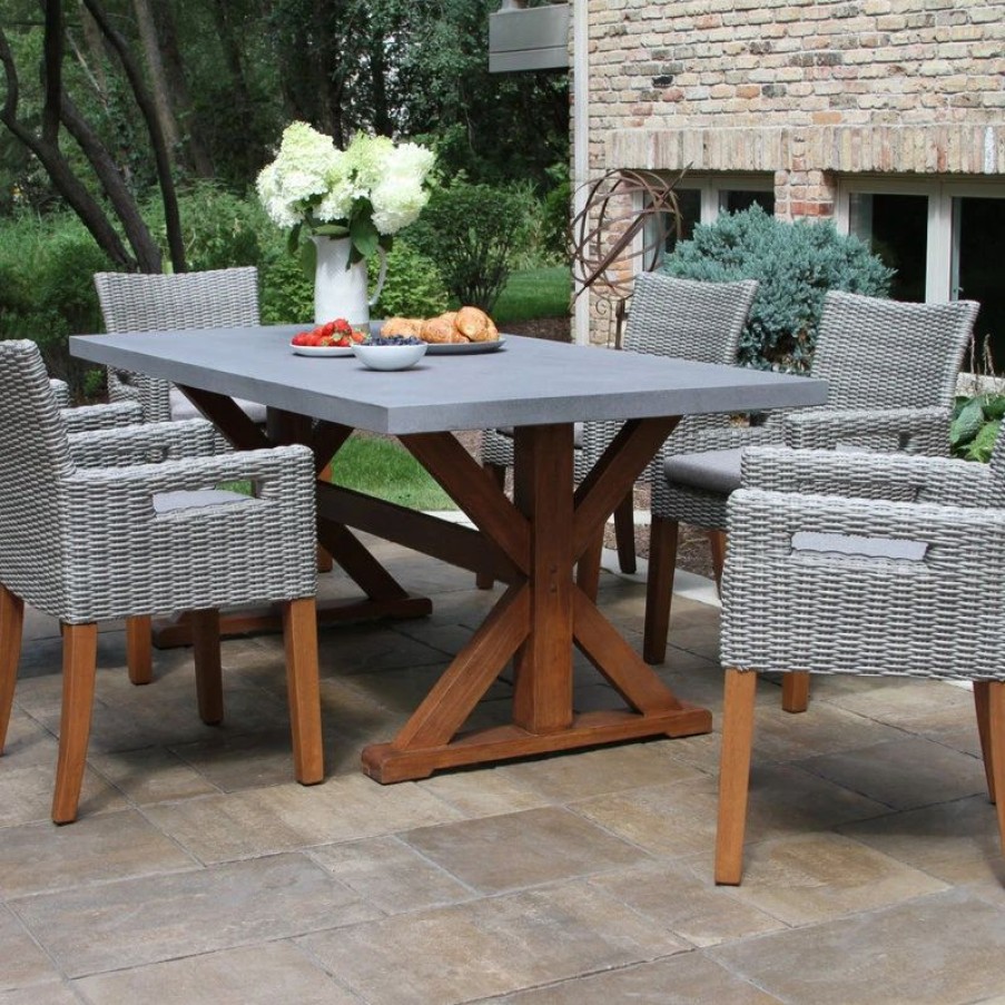 Outdoor Dining Furniture * | Outdoor Interiors 7-Piece Dining Table With Composite Concrete Top And Light Gray Chairs