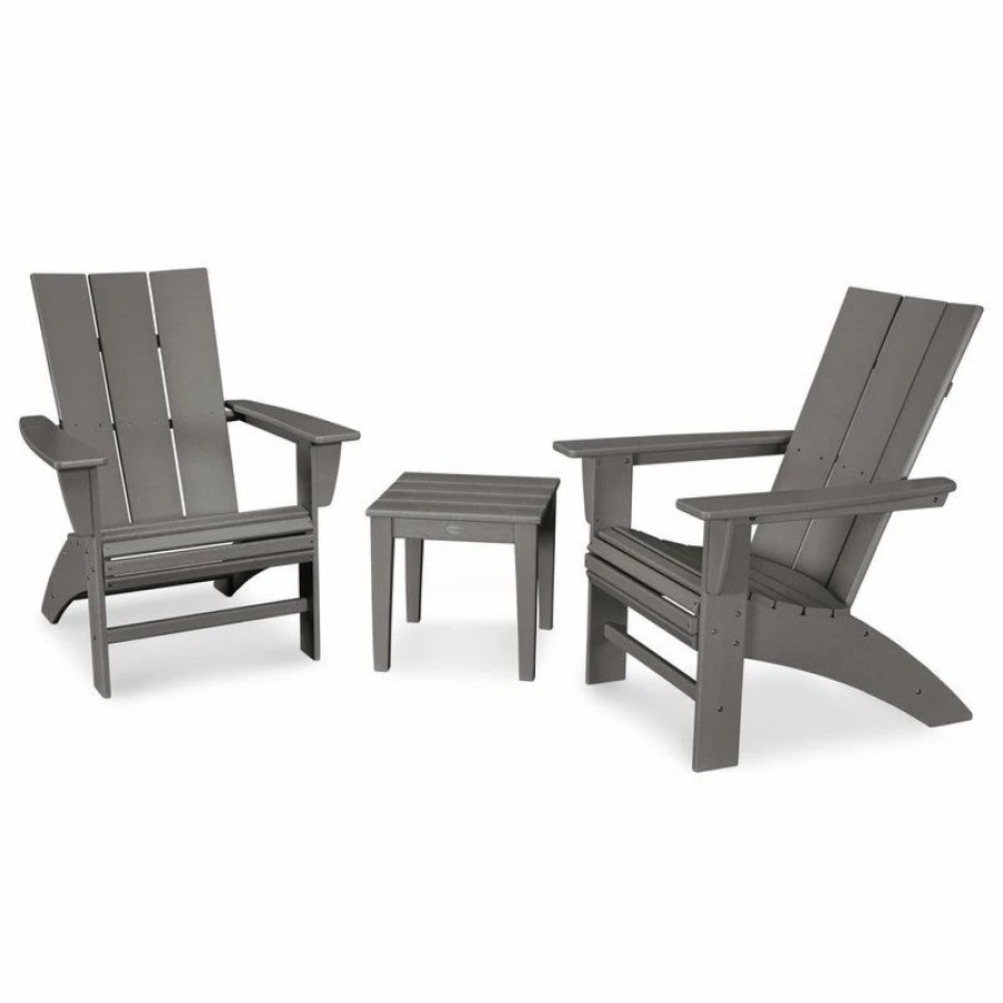 Outdoor Lounge Furniture * | Polywood Modern 3-Piece Curveback Adirondack Set, Slate Gray