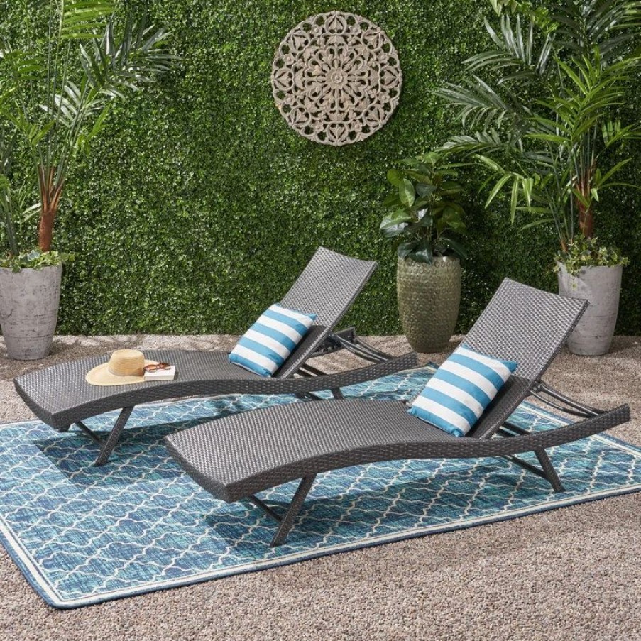 Outdoor Chairs * | Gdfstudio Gdf Studio Arthur Outdoor Wicker Chaise Lounges, Gray, Set Of 2