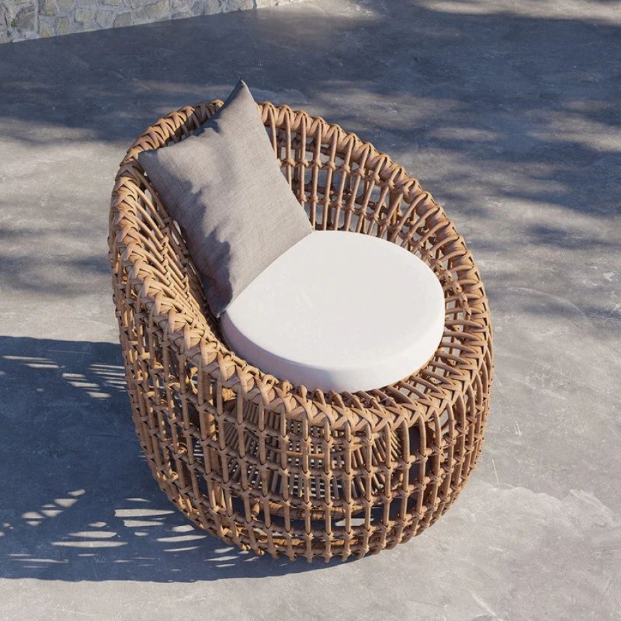 Outdoor Lounge Furniture * | Homary Austen Rattan Outdoor Barrel Chair Nest Shape Sidechair With Cushion, Brown